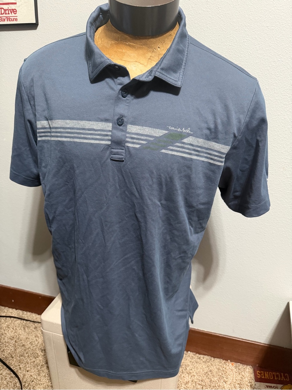 Travis Mathew Pacific Dunes Men’s Blue Stripe Polo Shirt